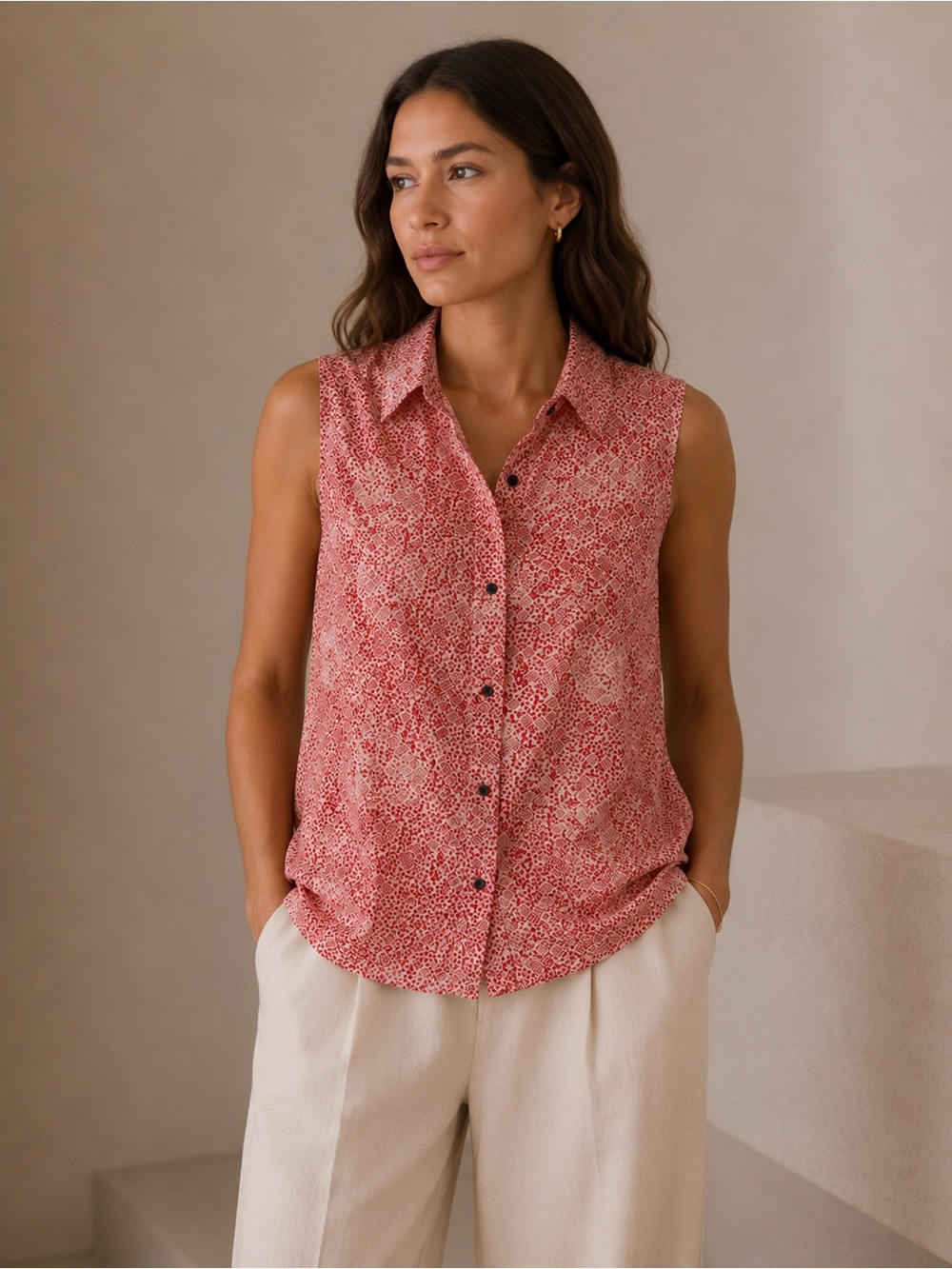 Marc by Marc Jacob’s Sleeveless Pink Floral Button-Front Shirt - Size Medium